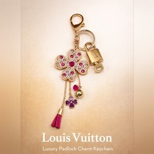Authentic Louis Vuitton Lock & Key with unbranded Pink Clover Bagcharm, Keycharm
